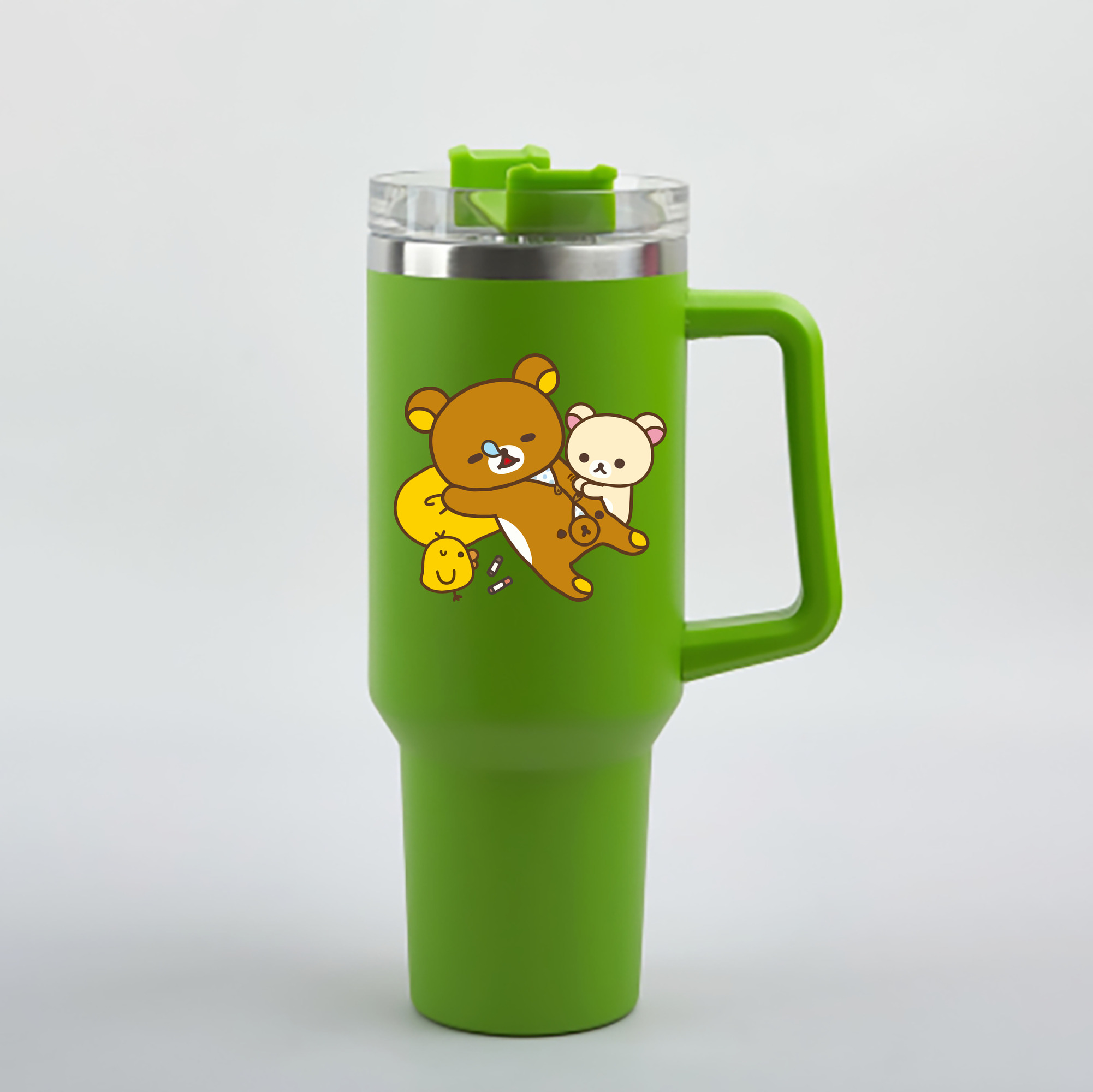 （画像用） リラックマ リラックマ キイロイトリ Rilakkuma Korilakkuma Kiiroitori 1200mL車用タンブラー - クリスタルステッカー（プラスチックストロー付き）